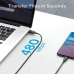 كابل شحن باولاين (3 بمنفذ USB C الى 2.0 USB C ) بطول 6 اقدام بقدرة 100 واط اسود من انكر